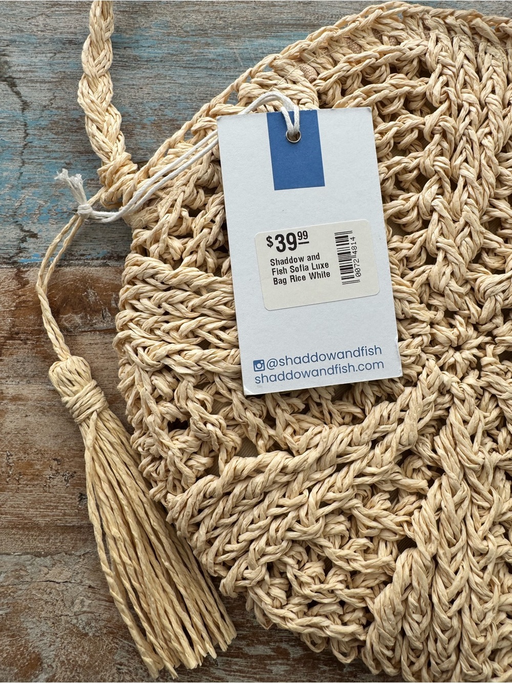 NWT🔖 Shaddow & Fish Sofia Luxe Crochet Straw Crossbody Bag Rice White - Picture 2 of 5